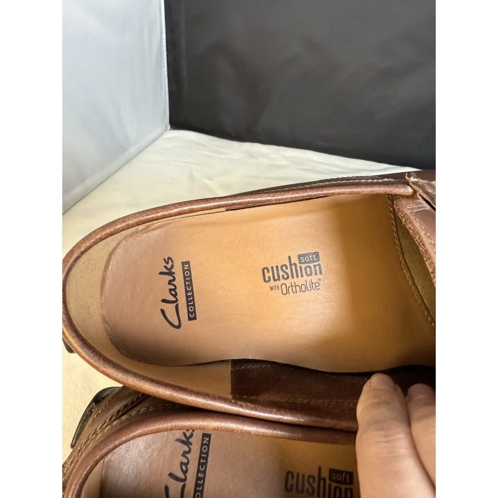 Clarks 16326 Brown Leather Ortholite Penny‎ Driving Loafers Mens 11.5 US Brown